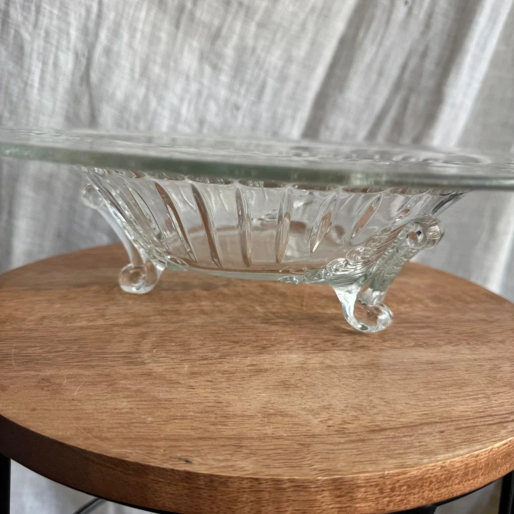 Vintage Etched Glass Footed Centerpiece Console Bowl 12.5